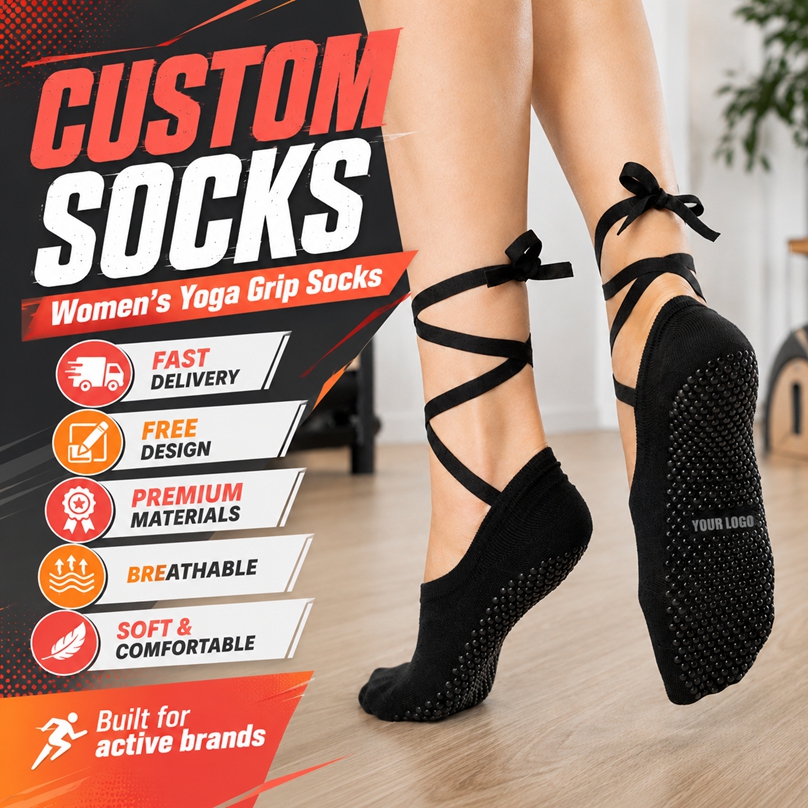 Fashion lace‑up wrap design pilates grip socks, adjustable ankle tie straps.